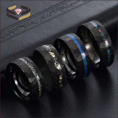 Channel Setting Technology 8mm Men's Blue Box Elder Wood Inlay Tungsten Carbide Ring with Rose Gold Plated Comfort Fit