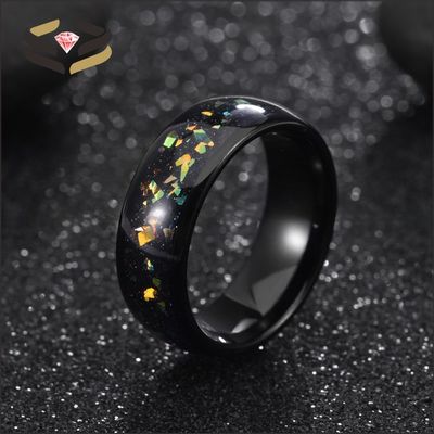 Dome Black Tungsten Wedding Band Ring 8mm With Colorful Opal Inlay Other Pearl Type Inlaid