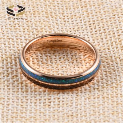 Anniversary Essential 5mm Rose Gold Women's Tungsten Ring with Wood Inlay and Opal Detail