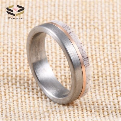 Jewelry 6mm Tungsten Band for Men Women Inlay Deer Antler Wedding Ring Other Diamond Shape and Pearl Type