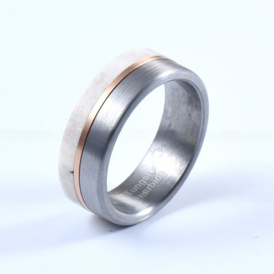 Unique and Eye-catching 8mm Handmade Natural Deer Antler Ring Inlay Rose Gold Circle Tungsten Wedding Rings for Men