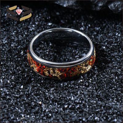 8mm High Polished Silver Tungsten Ring With Opal And Gold Foil Inlay