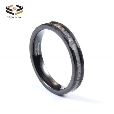 4mm Deer Antler Inlay Hammered Black Tungsten Ring for Women's Wedding Band Comfort Fit Sample Making and Religious Type