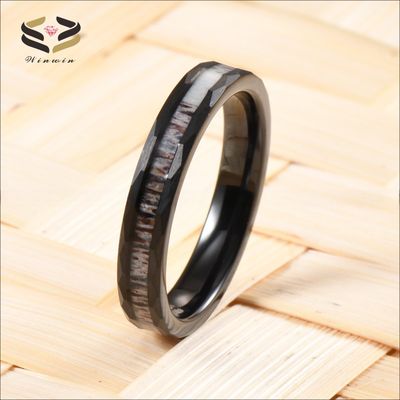 4mm Deer Antler Inlay Hammered Black Tungsten Ring for Women's Wedding Band Comfort Fit Sample Making and Religious Type