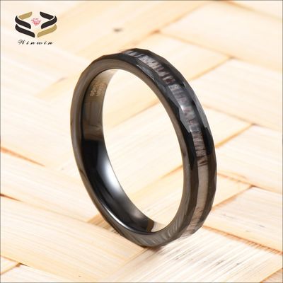 4mm Deer Antler Inlay Hammered Black Tungsten Ring for Women's Wedding Band Comfort Fit Sample Making and Religious Type