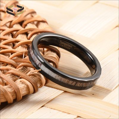 4mm Deer Antler Inlay Hammered Black Tungsten Ring for Women's Wedding Band Comfort Fit Sample Making and Religious Type