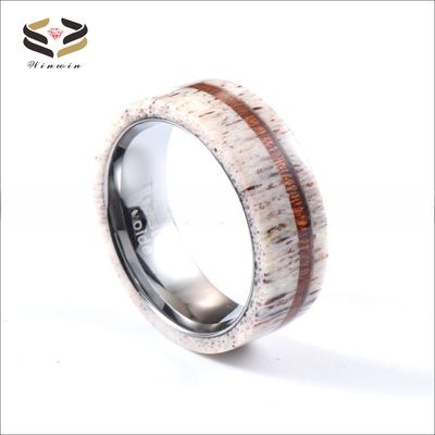 Geometric 8mm Antler Wedding Band With Koa Wood Men's Tungsten Wedding Band Ideal Gift for Special Occasions