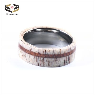 Geometric 8mm Antler Wedding Band With Koa Wood Men's Tungsten Wedding Band Ideal Gift for Special Occasions