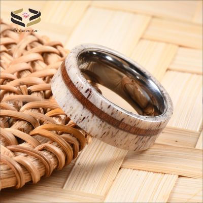 Geometric 8mm Antler Wedding Band With Koa Wood Men's Tungsten Wedding Band Ideal Gift for Special Occasions