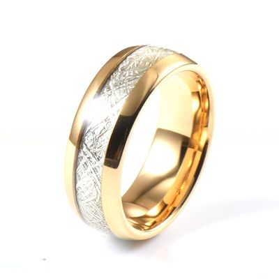 8mm Gold Tungsten Carbide Ring with Meteorite Inlay Sophisticated Addition to Religious Wedding Bands