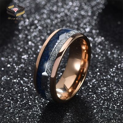 8mm Tungsten Lapis Wedding Band With Rose Gold Dome And Silver Arrow Inlay