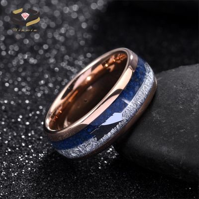 8mm Tungsten Lapis Wedding Band With Rose Gold Dome And Silver Arrow Inlay
