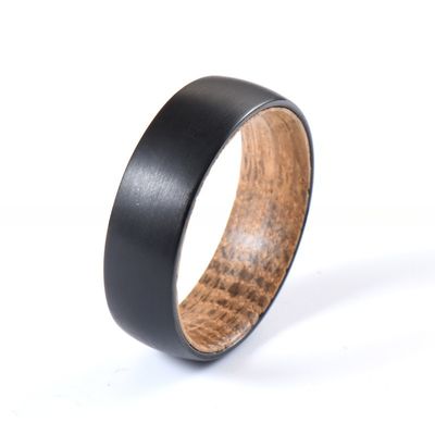 Geometric Pattern 8mm Black Brushed Tungsten Carbide Ring with Whiskey Barrel Wood Inlay Exquisite Wedding Band