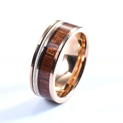 8mm Mens Tungsten Wedding Band Ring Rose Gold Finished With Koa Wood Inlay