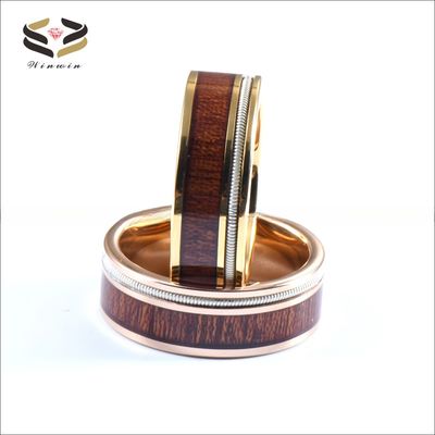 8mm Mens Tungsten Wedding Band Ring Rose Gold Finished With Koa Wood Inlay