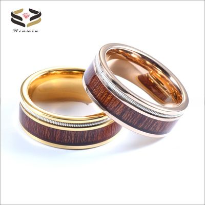 8mm Mens Tungsten Wedding Band Ring Rose Gold Finished With Koa Wood Inlay