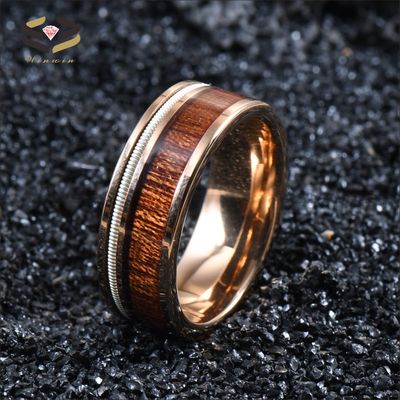 8mm Mens Tungsten Wedding Band Ring Rose Gold Finished With Koa Wood Inlay