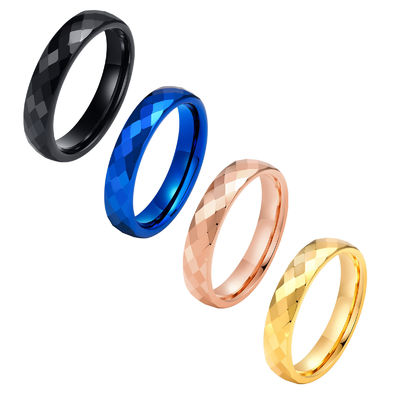 Faceted Black Silver Blue Gold Plated Diamond Cut High Polished Tungsten Rings TRENDY Style for Men and Women's Jewelry