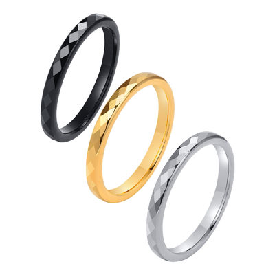 Faceted Black Silver Blue Gold Plated Diamond Cut High Polished Tungsten Rings TRENDY Style for Men and Women's Jewelry