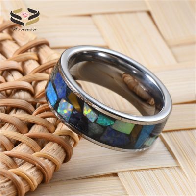 Jewelry Main Material Tungsten 8mm Mens Wedding Band with Gemstone Inlays Opal Lapis Lazuli Tiger's Eye Amethyst and More