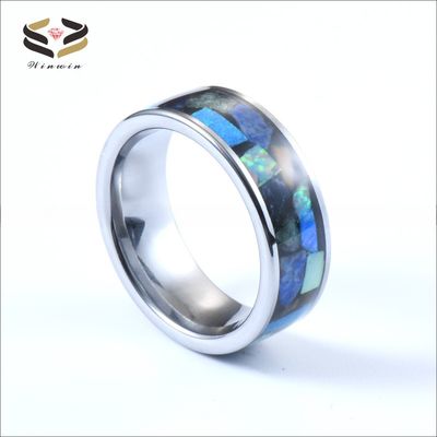 Jewelry Main Material Tungsten 8mm Mens Wedding Band with Gemstone Inlays Opal Lapis Lazuli Tiger's Eye Amethyst and More