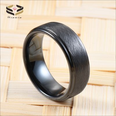 Third Party Appraisal Religious Type Black Tungsten Carbide Ring for Engagement and Wedding in Step Edges Design
