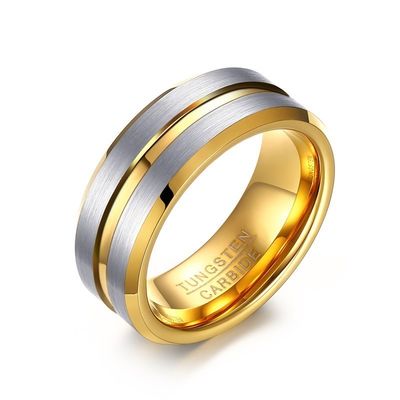 Third Party Appraisal 8mm Brushed Black Blue Gold Tungsten Ring Bevelved Edge Single Groove Mens Wedding Band Comfort Fit