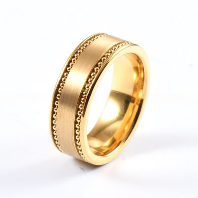 Men'S Wedding Gold Plated Tungsten Carbide Ring 8mm With Gold Bead Chain Inlay