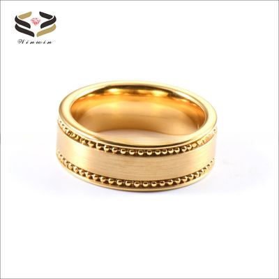 Men'S Wedding Gold Plated Tungsten Carbide Ring 8mm With Gold Bead Chain Inlay