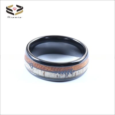Men Tungsten Carbide Wedding Ring with Antler Black Arrow Whiskey Barrel Wood Inlay