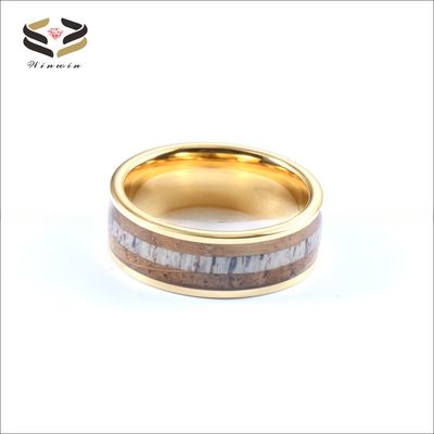 Wedding Whiskey Barrel Wood Antler Ring Inlay Gold Custom Tungsten Carbide Rings Men