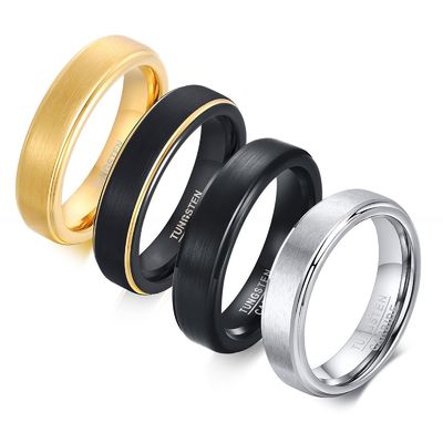5mm Silver/Gold/Black Basic Tungsten Carbide Ring Brushed Step Edge Men Women Engagement Promise Wedding Band