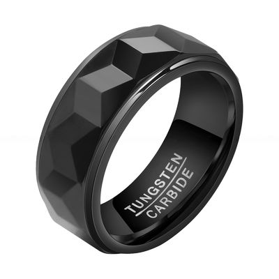 Men's 8mm Gold Black Faceted Tungsten Carbide Rings High Polished Wedding Bands for Couple Fashion Jewelry Comfort Fit