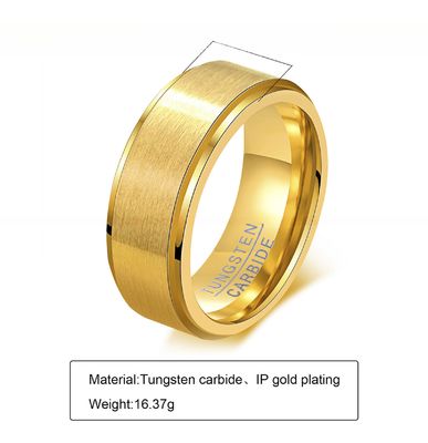 Silver Blue Gold Black Tungsten Wedding Band for Men 8mm Matte Brushed Finish Step Edges Comfort Fit Inlay Technology