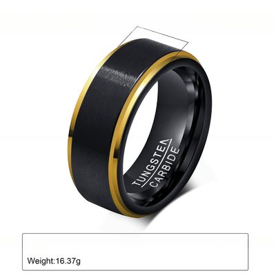 Silver Blue Gold Black Tungsten Wedding Band for Men 8mm Matte Brushed Finish Step Edges Comfort Fit Inlay Technology