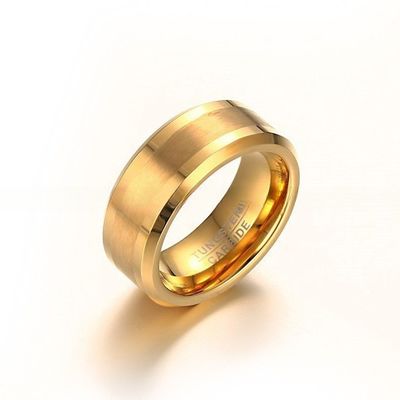 Jewelry Type 18k Gold Tungsten Rings for Men and Women Matte Finish High Polished Beveled Edges Comfort Fit Wedding Bands