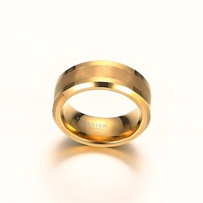 Jewelry Type 18k Gold Tungsten Rings for Men and Women Matte Finish High Polished Beveled Edges Comfort Fit Wedding Bands