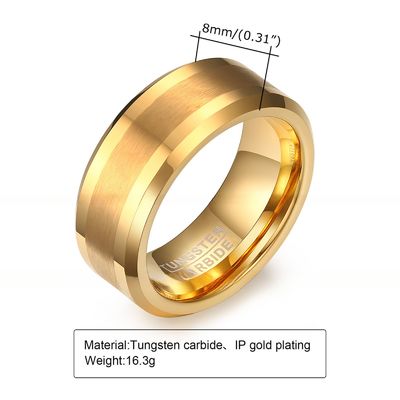 Jewelry Type 18k Gold Tungsten Rings for Men and Women Matte Finish High Polished Beveled Edges Comfort Fit Wedding Bands