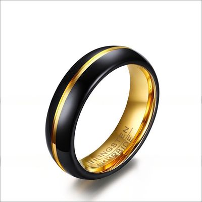 Wedding Bands or Rings 6mm Black Gold Two Tone Tungsten Ring Custom Engraved Gold Centre Groove Comfort Fit for Men Women