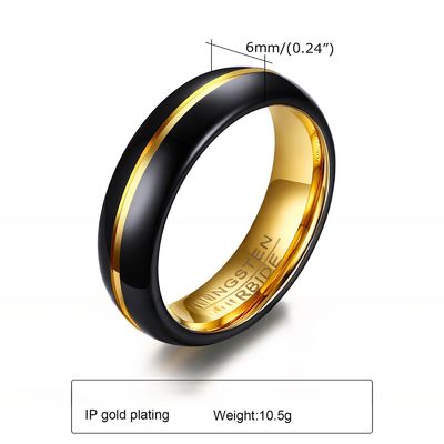 Wedding Bands or Rings 6mm Black Gold Two Tone Tungsten Ring Custom Engraved Gold Centre Groove Comfort Fit for Men Women