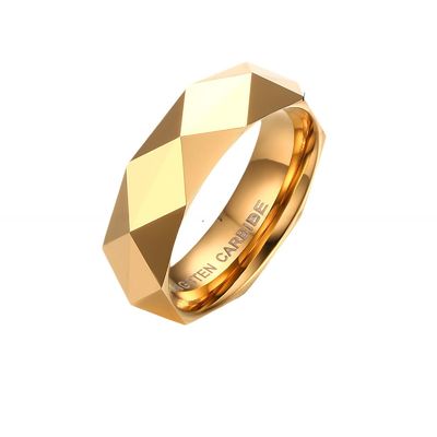 Men's 6mm High Polished Finish Gold Silver Rose Gold Diamond Cut Faceted Tungsten Carbide Ring Wedding Promise Ring