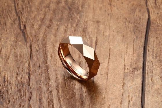 Men's 6mm High Polished Finish Gold Silver Rose Gold Diamond Cut Faceted Tungsten Carbide Ring Wedding Promise Ring