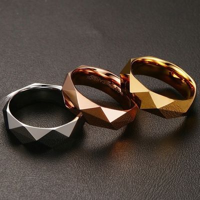 Men's 6mm High Polished Finish Gold Silver Rose Gold Diamond Cut Faceted Tungsten Carbide Ring Wedding Promise Ring