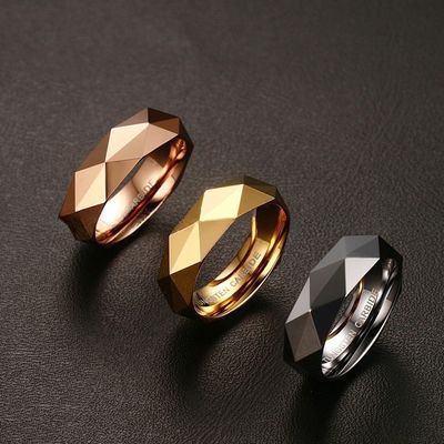Men's 6mm High Polished Finish Gold Silver Rose Gold Diamond Cut Faceted Tungsten Carbide Ring Wedding Promise Ring