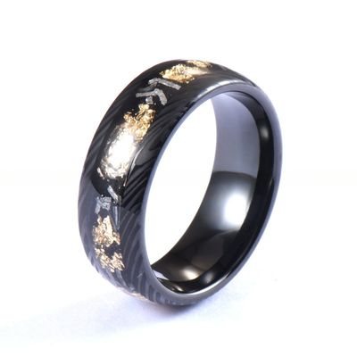 Christmas/ Year/Father's Day 8mm Black Damascus Tungsten Rings for Men Meteorite Gold Leafs Inlay Wedding Engagement Band