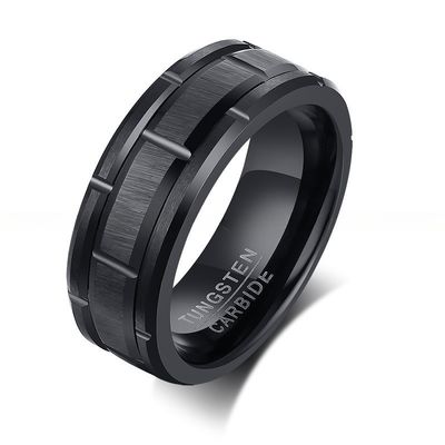 Jewelry Type Rings Simple Wedding Engagement Ring for Men Classic Silver Black Tungsten Ring 8mm Double Groove Beveled Edge