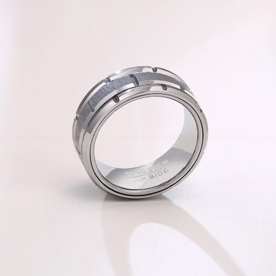 Jewelry Type Rings Simple Wedding Engagement Ring for Men Classic Silver Black Tungsten Ring 8mm Double Groove Beveled Edge