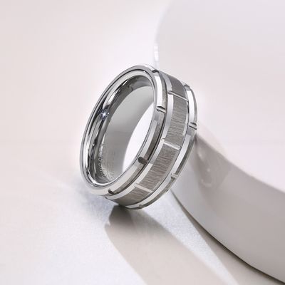 Jewelry Type Rings Simple Wedding Engagement Ring for Men Classic Silver Black Tungsten Ring 8mm Double Groove Beveled Edge