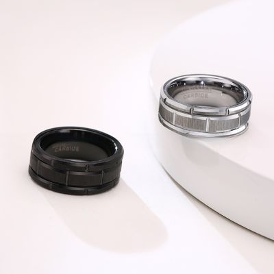Jewelry Type Rings Simple Wedding Engagement Ring for Men Classic Silver Black Tungsten Ring 8mm Double Groove Beveled Edge