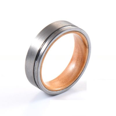 8mm 6mm Men's Tungsten Carbide Flat Edges Silver Ring with Olive Wood Whiskey Wood Inlay Wedding Engagement Ring Jewelry